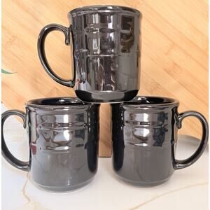 Longaberger Woven Traditions Set Of 3 Ebony Black Coffe Cups 4x3”